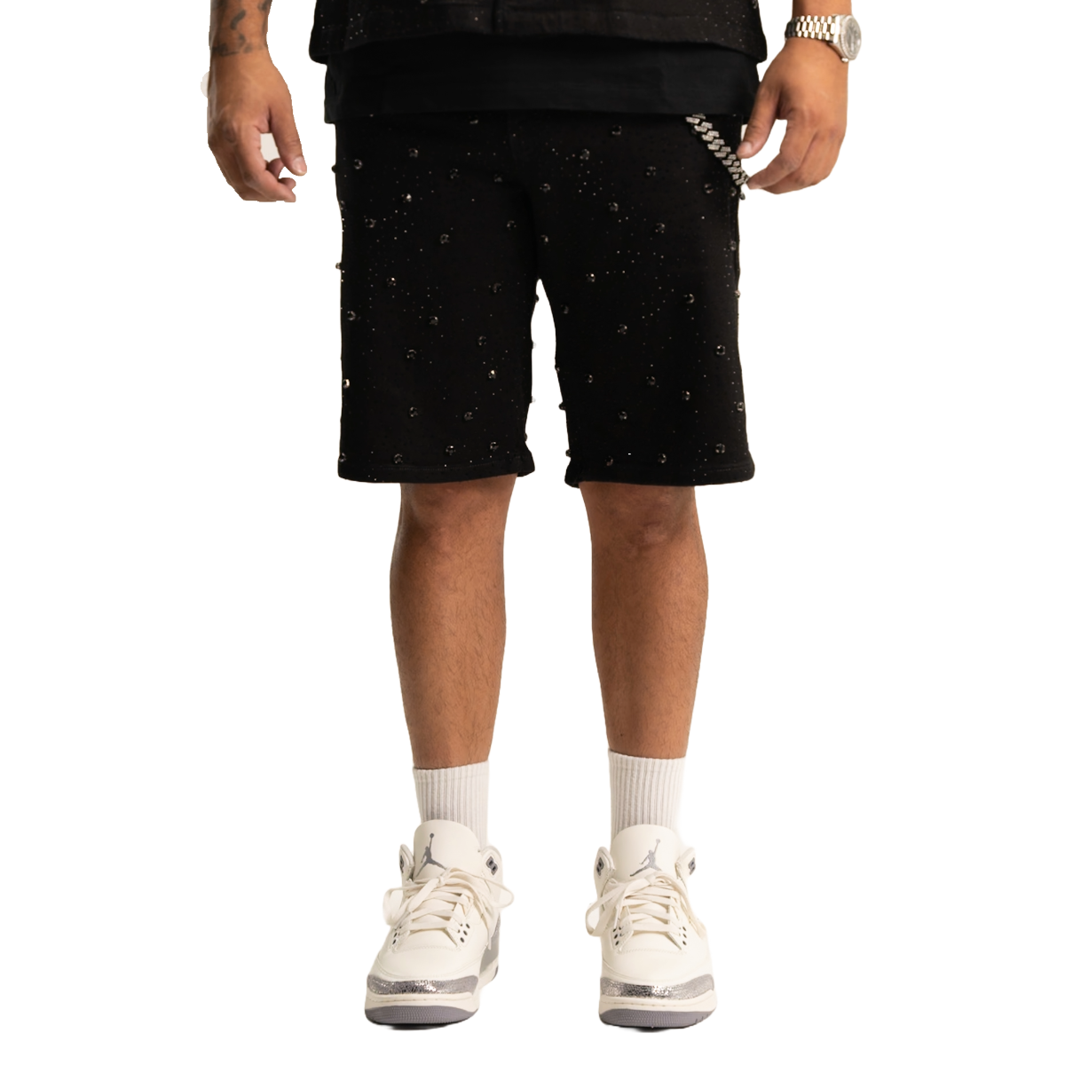 'EMBELLISHED' JET BLACK JEAN SHORTS