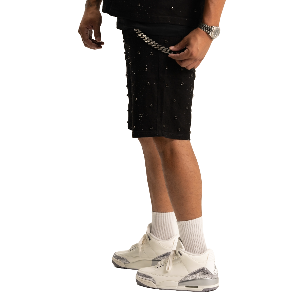 'EMBELLISHED' JET BLACK JEAN SHORTS