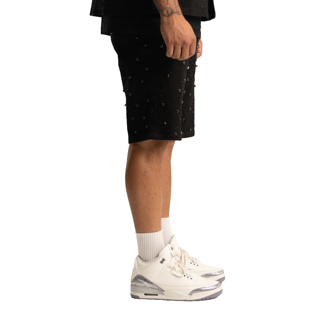 'EMBELLISHED' JET BLACK JEAN SHORTS