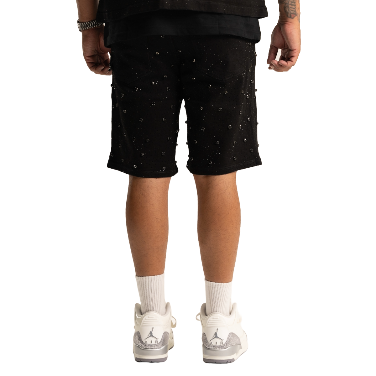 'EMBELLISHED' JET BLACK JEAN SHORTS
