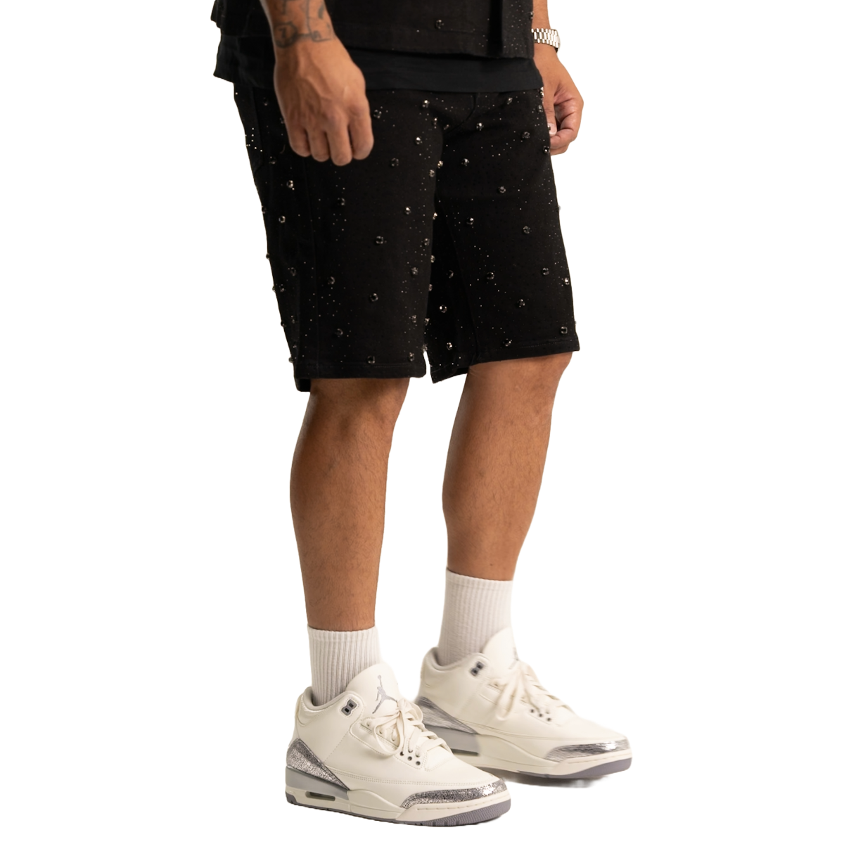 'EMBELLISHED' JET BLACK JEAN SHORTS