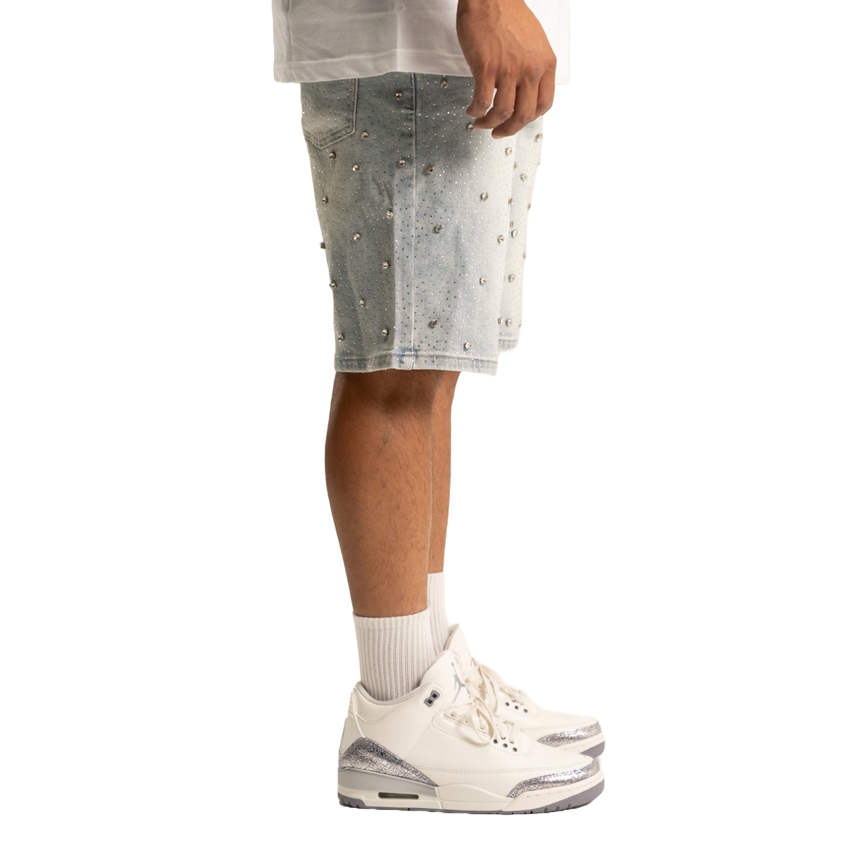 'EMBELLISHED' BLUE DENIM JEAN SHORTS