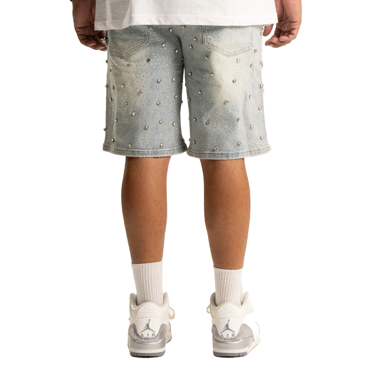 'EMBELLISHED' BLUE DENIM JEAN SHORTS