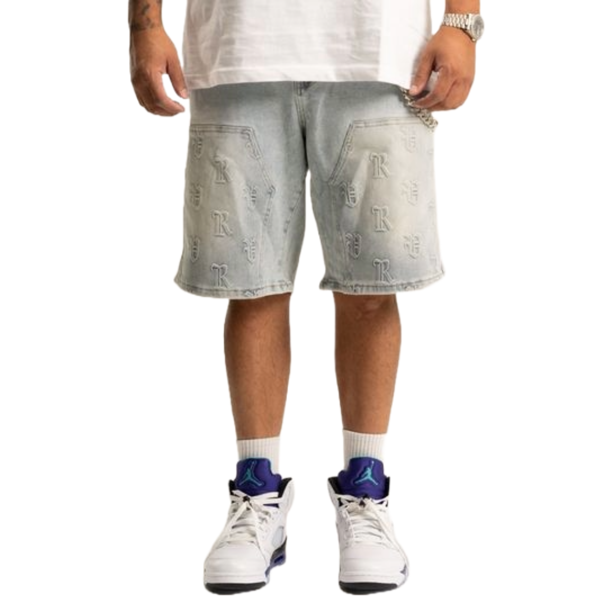 'RVR' LIGHT BLUE WASH CARPENTER DENIM SHORTS