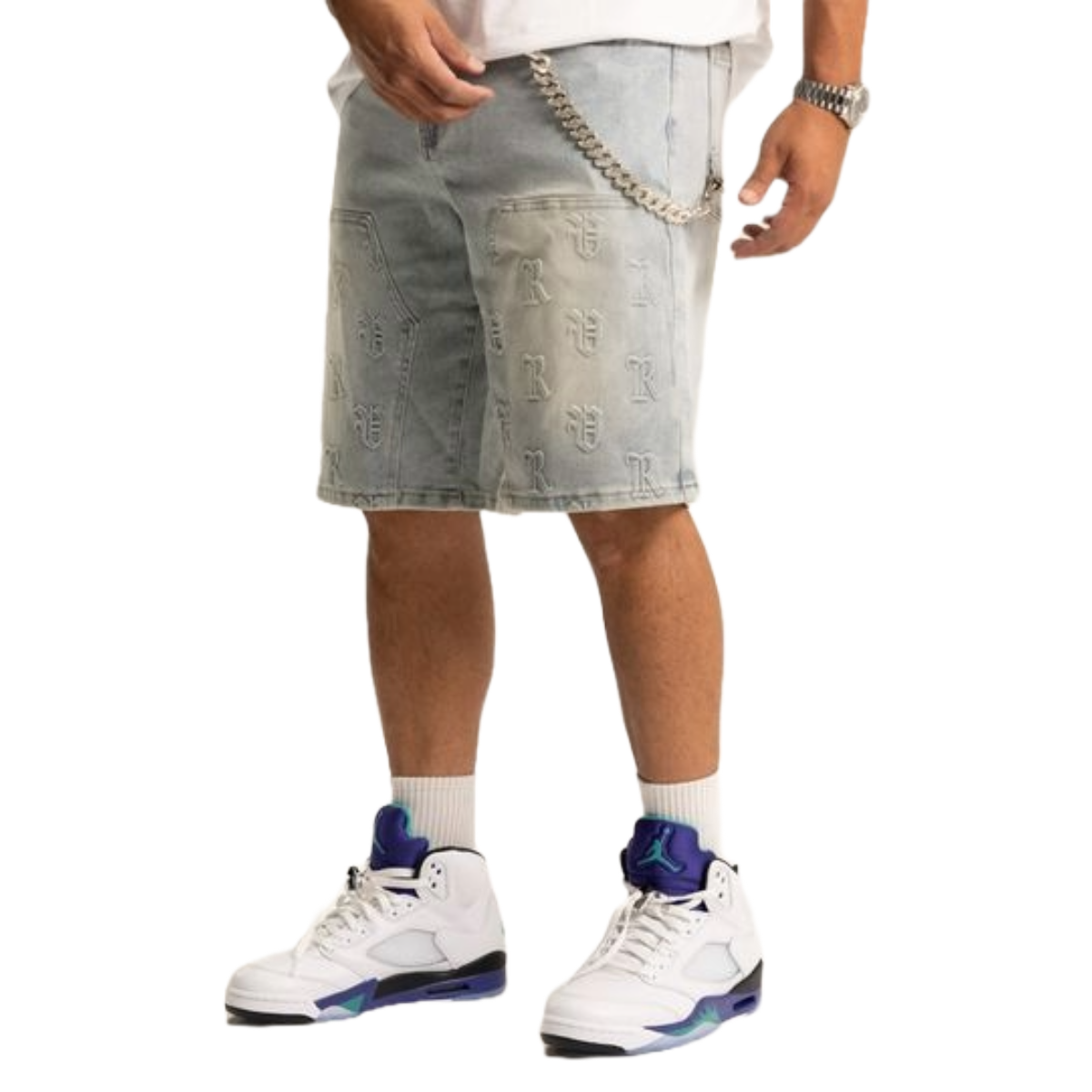 'RVR' LIGHT BLUE WASH CARPENTER DENIM SHORTS
