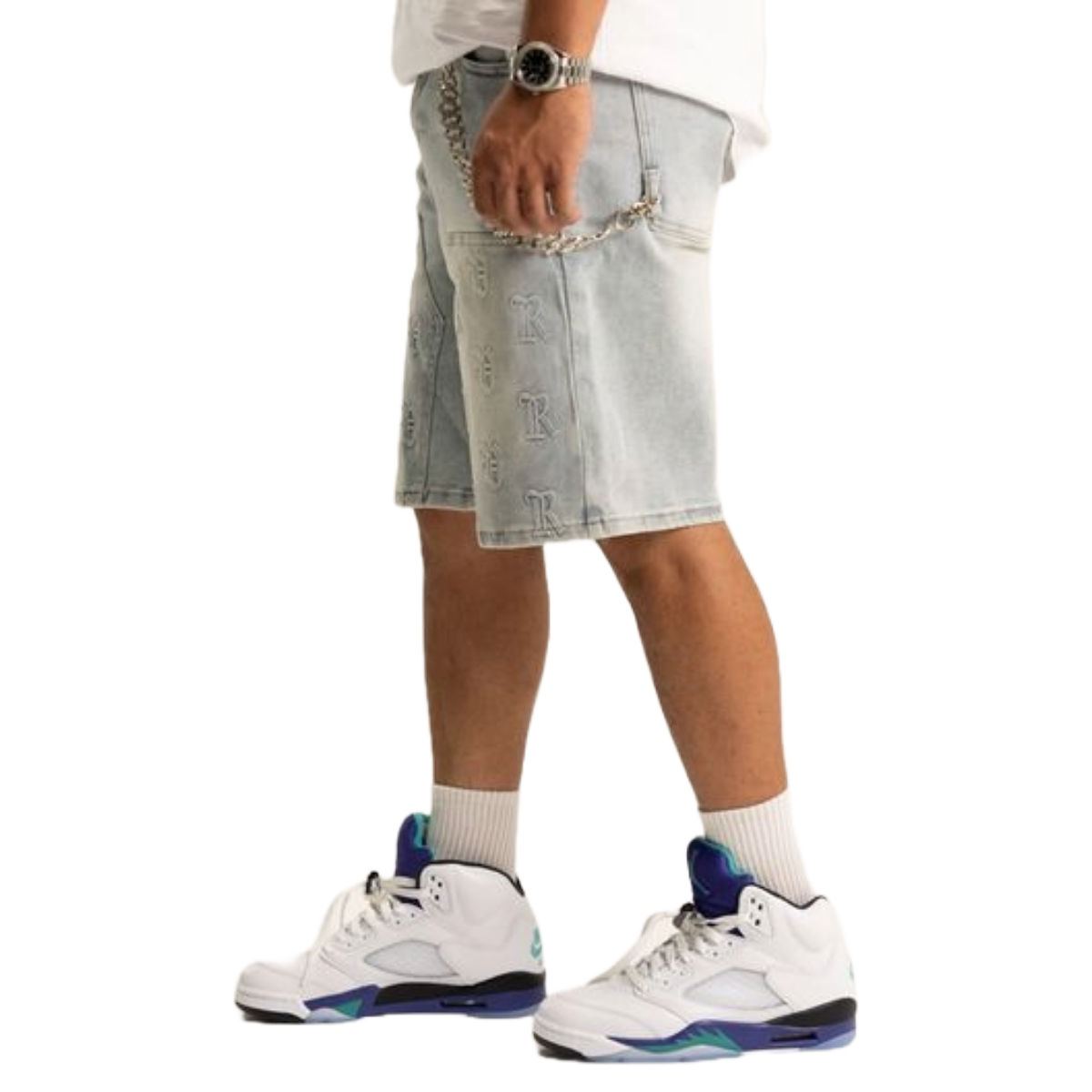 'RVR' LIGHT BLUE WASH CARPENTER DENIM SHORTS