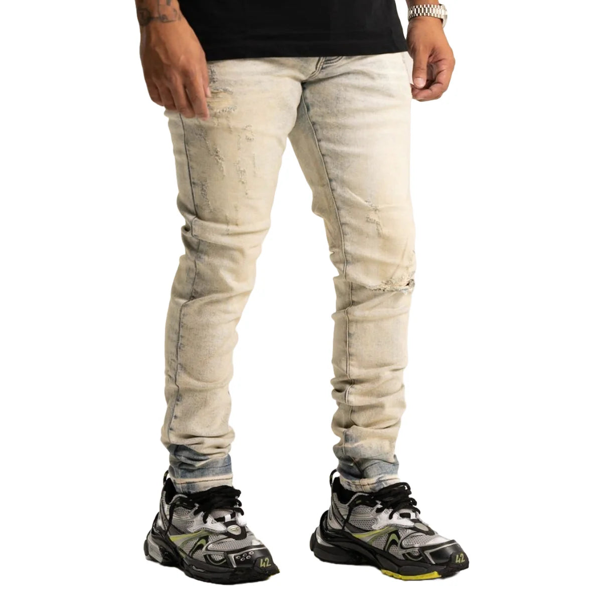 RVR 'ORIGIN' ML-03 RIPPED LIGHT VINTAGE WASH SKINNY DENIM
