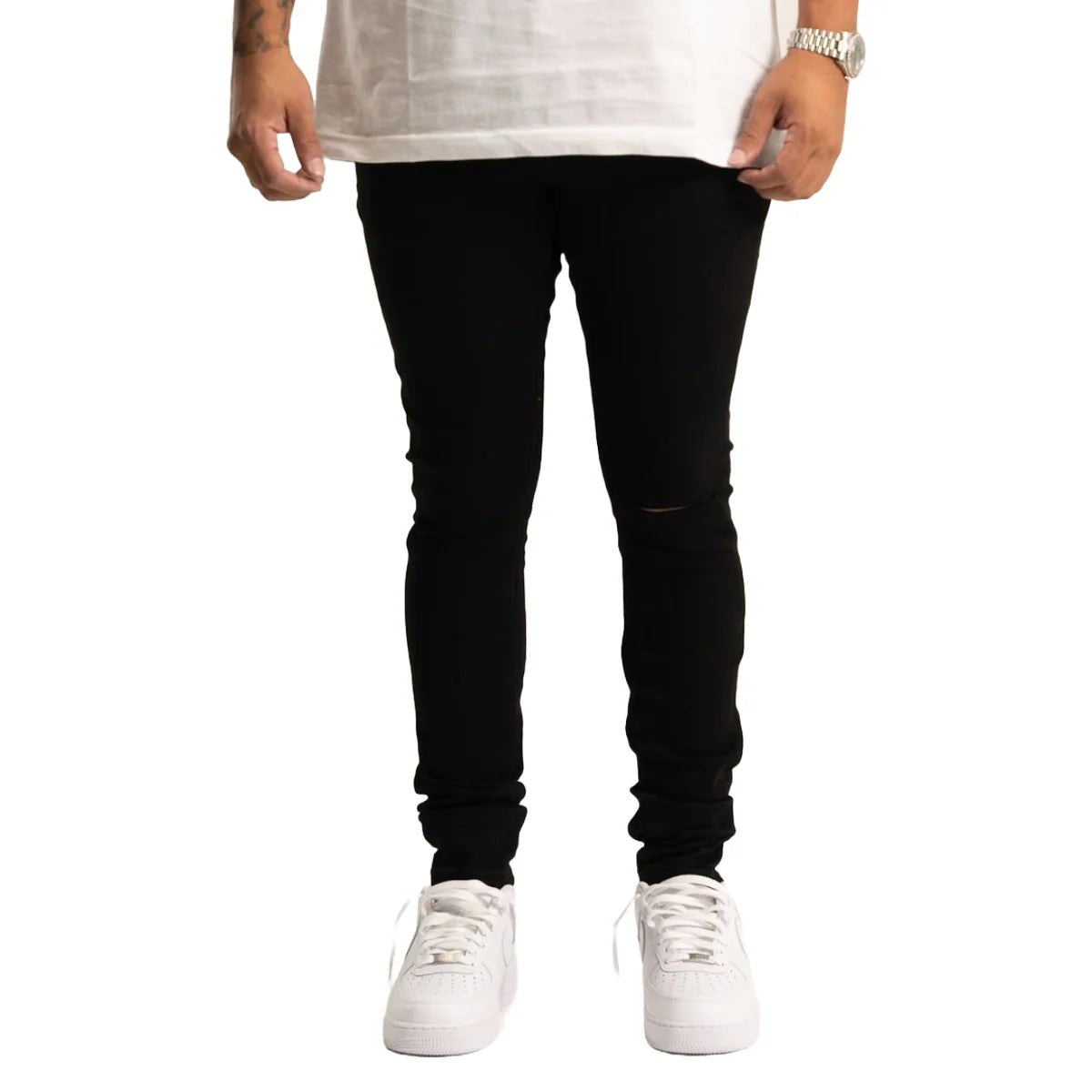 RVR 'ORIGIN' KS-01 RIPPED JET BLACK SKINNY DENIM