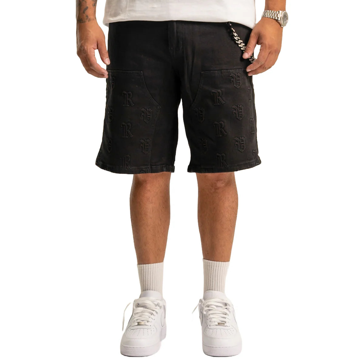 REVEER 'RVR LOGO' JET BLACK DENIM SHORTS
