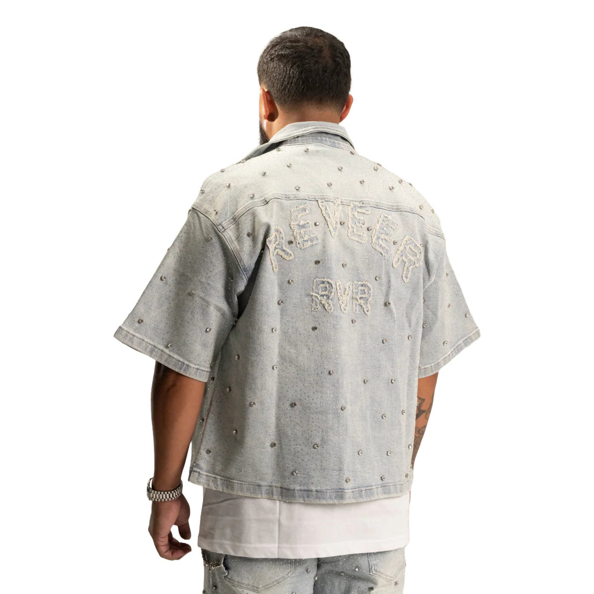RVR 'EMBELLISHED' DENIM SHIRT - ICE BUE WASH