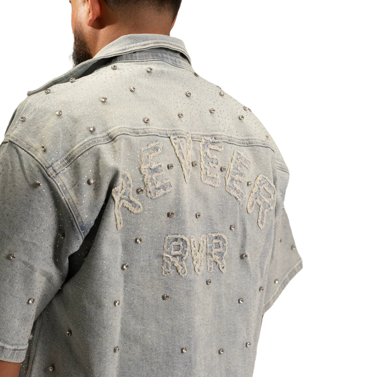 RVR 'EMBELLISHED' DENIM SHIRT - ICE BUE WASH