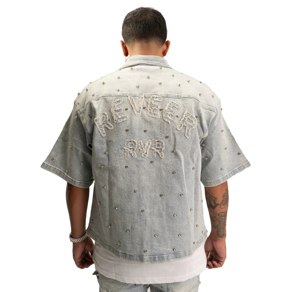 RVR 'EMBELLISHED' DENIM SHIRT - ICE BUE WASH
