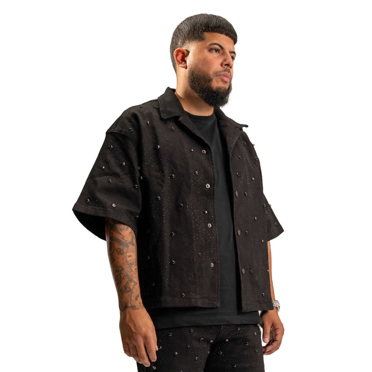 RVR 'EMBELLISHED' DENIM SHIRT - JET BLACK