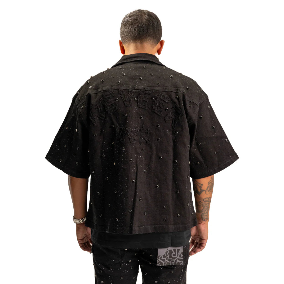 RVR 'EMBELLISHED' DENIM SHIRT - JET BLACK