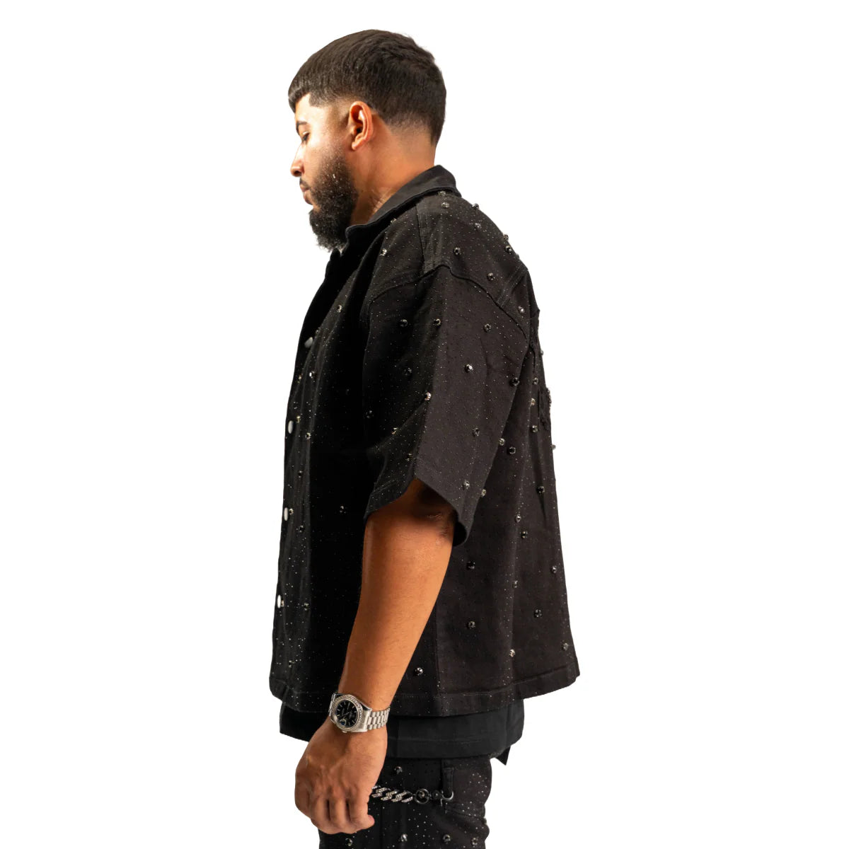 RVR 'EMBELLISHED' DENIM SHIRT - JET BLACK