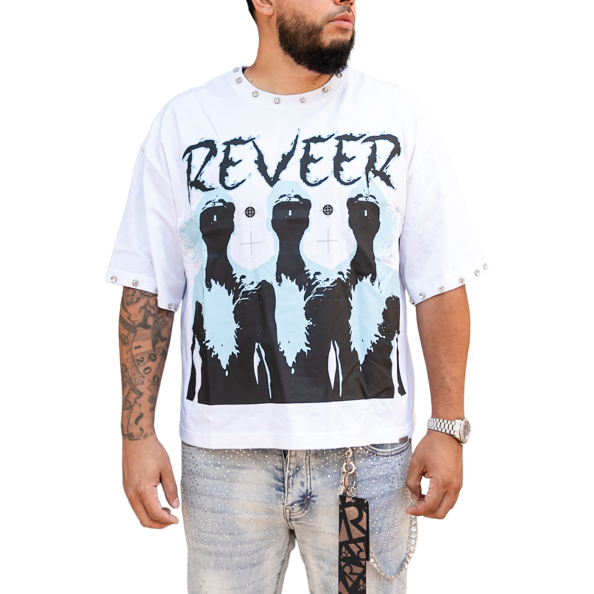 'BEINGS' TEE - WHITE/BLUE