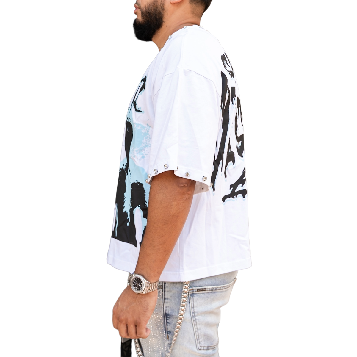 'BEINGS' TEE - WHITE/BLUE
