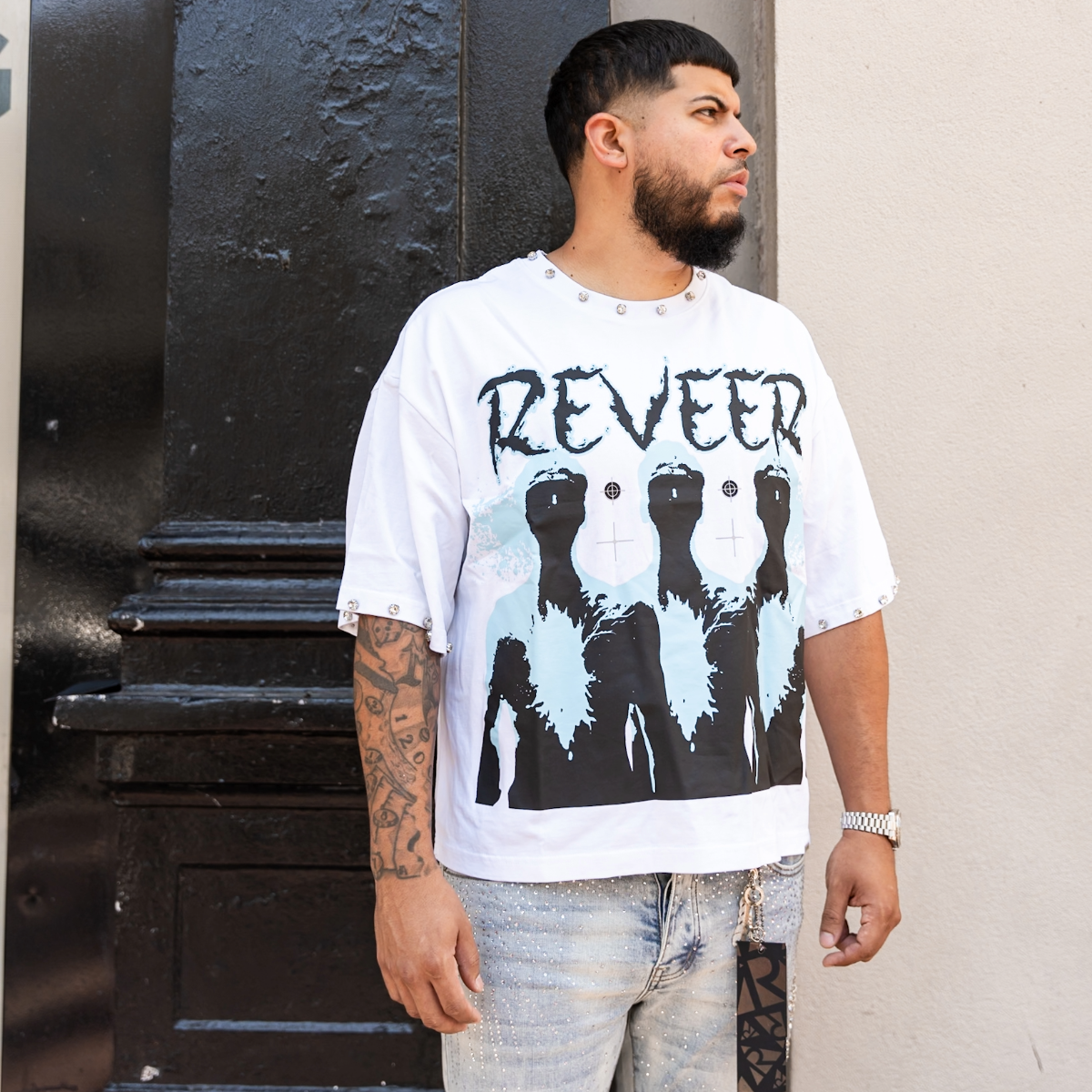 'BEINGS' TEE - WHITE/BLUE