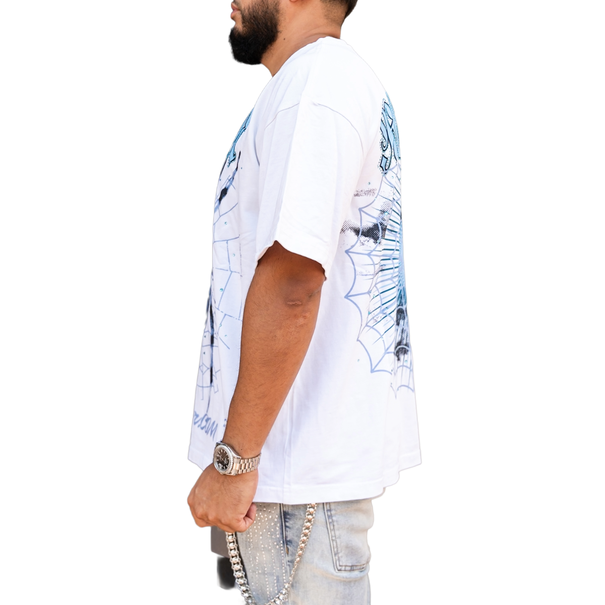 'SPIDER' RHINESTONE TEE - WHT/BLU