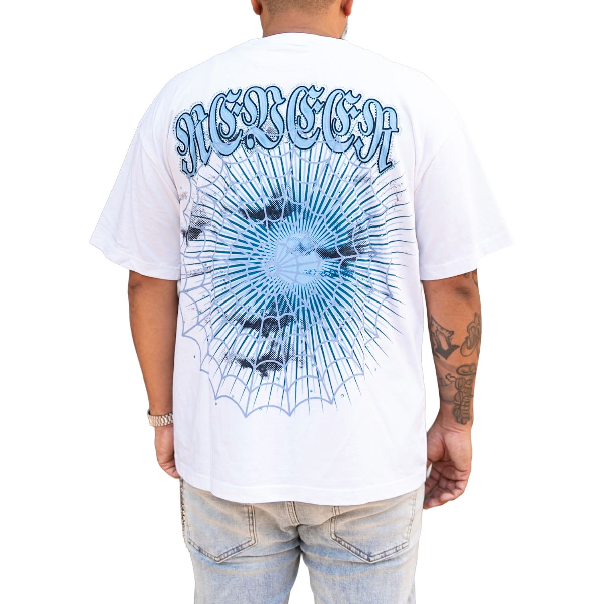 'SPIDER' RHINESTONE TEE - WHT/BLU