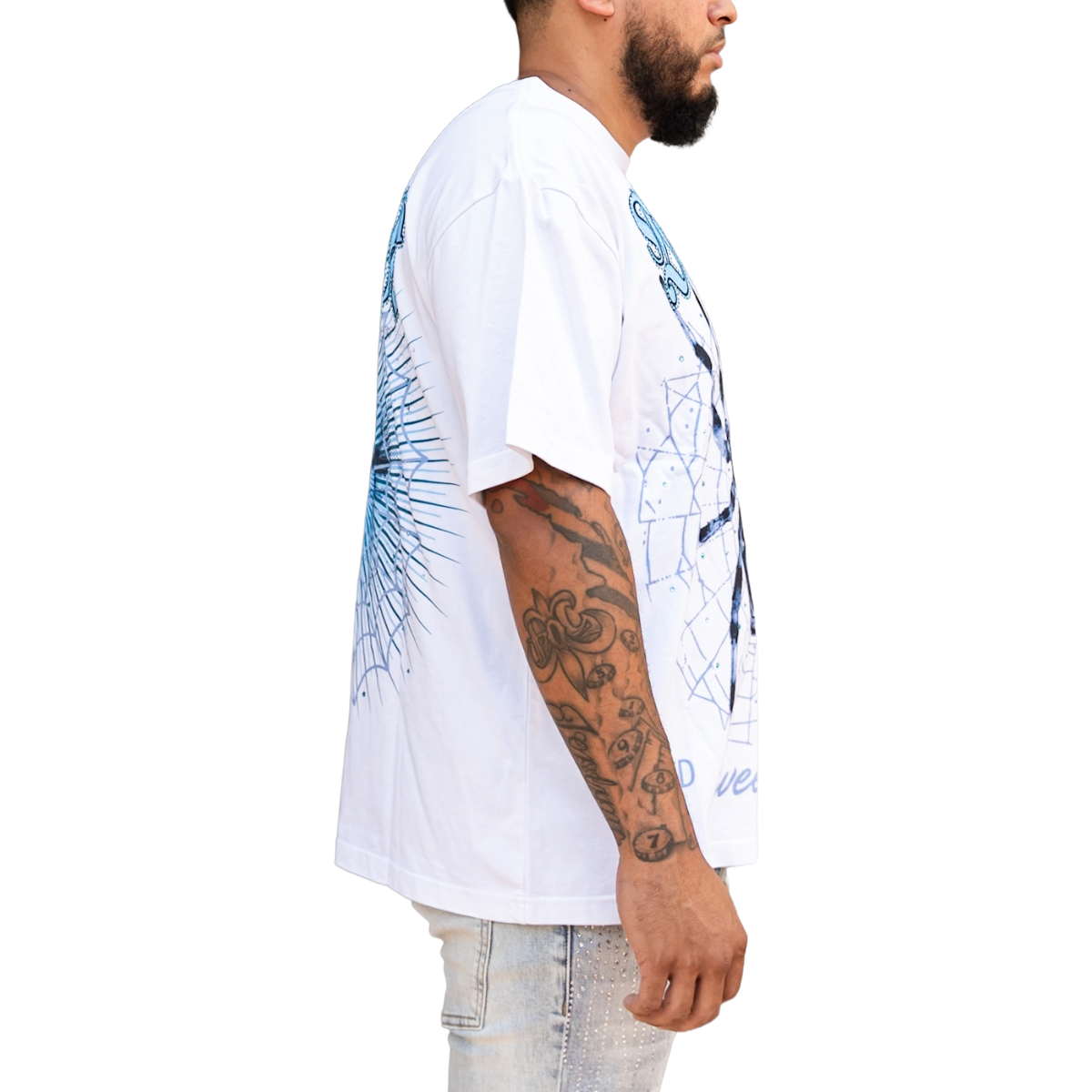 'SPIDER' RHINESTONE TEE - WHT/BLU