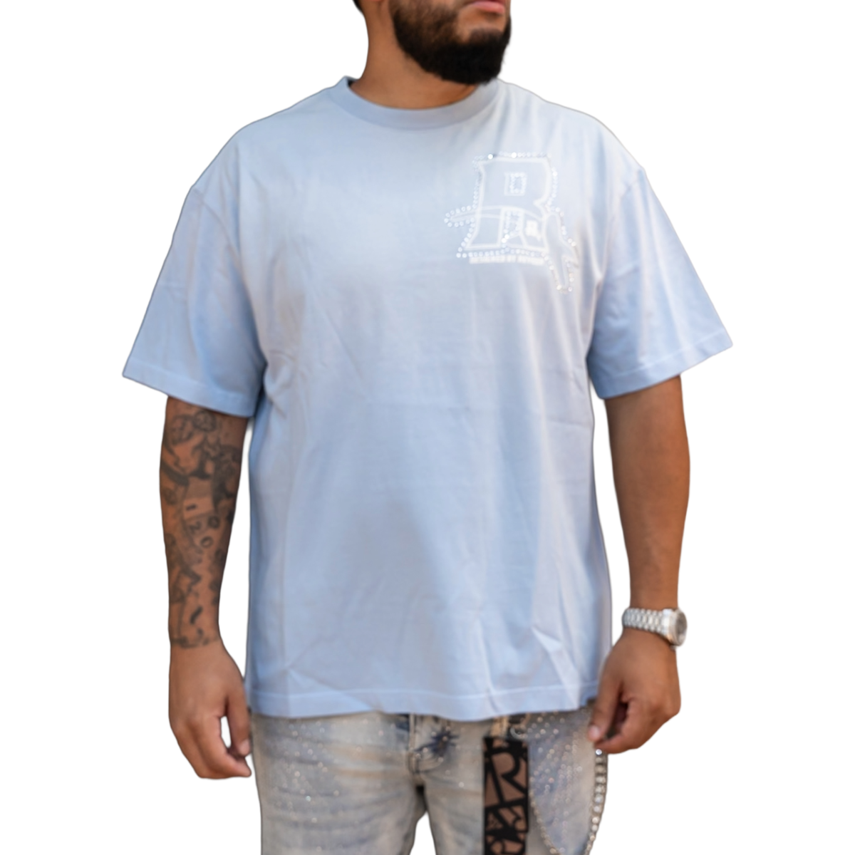 'LOGO' RHINESTONE TEE - BLUE