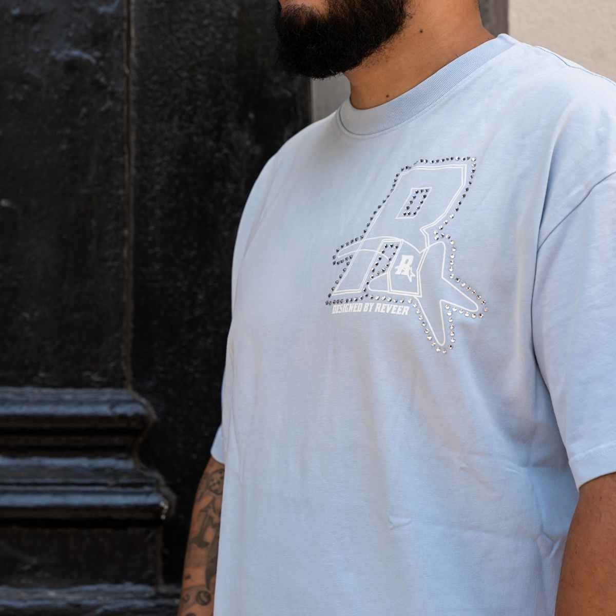 'LOGO' RHINESTONE TEE - BLUE