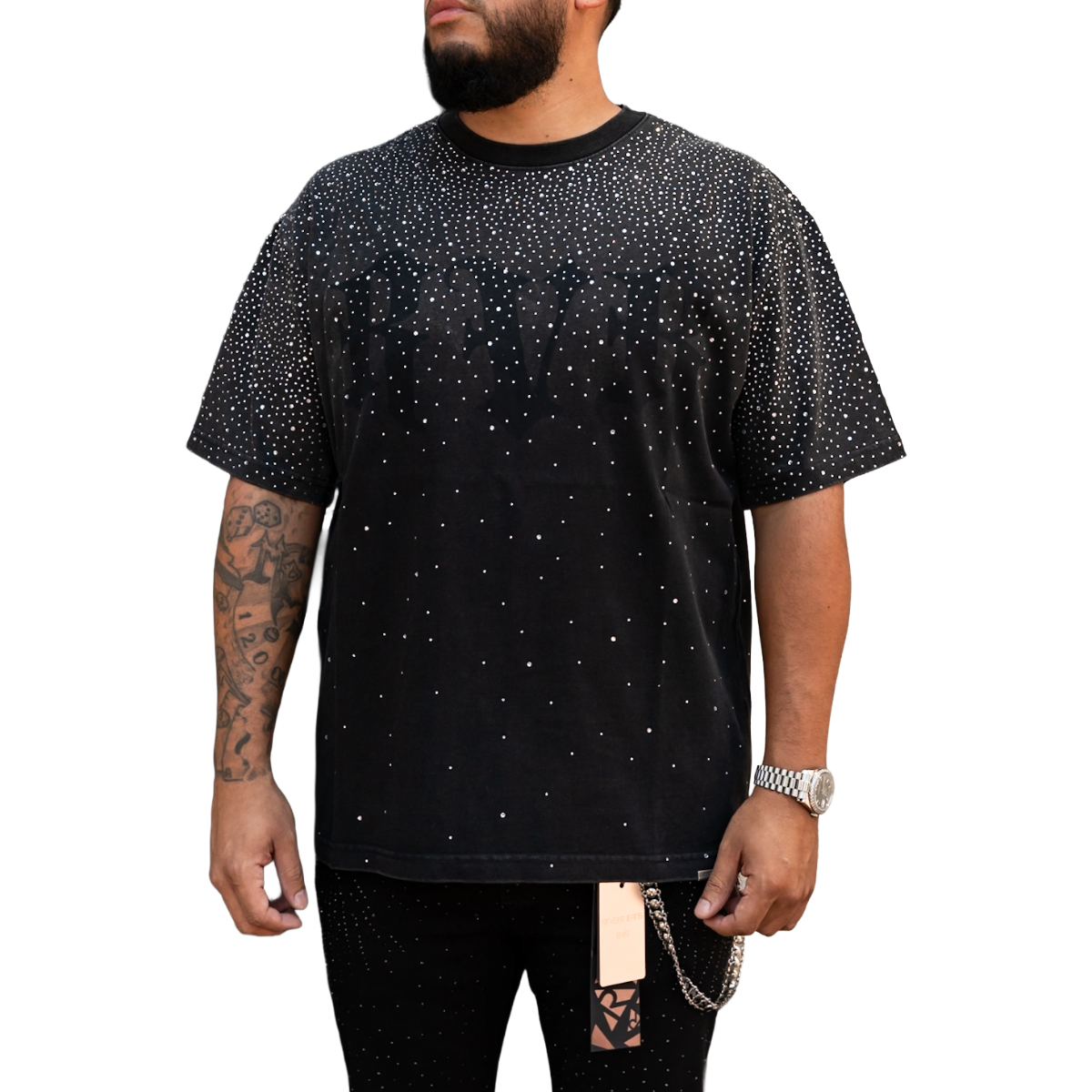 'RHINESTONE' TEE - BLACK WASH