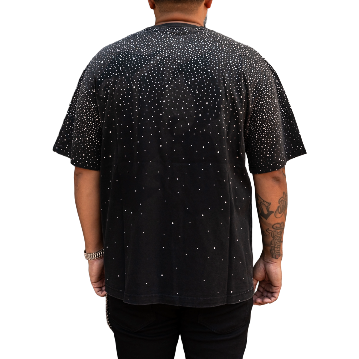 'RHINESTONE' TEE - BLACK WASH