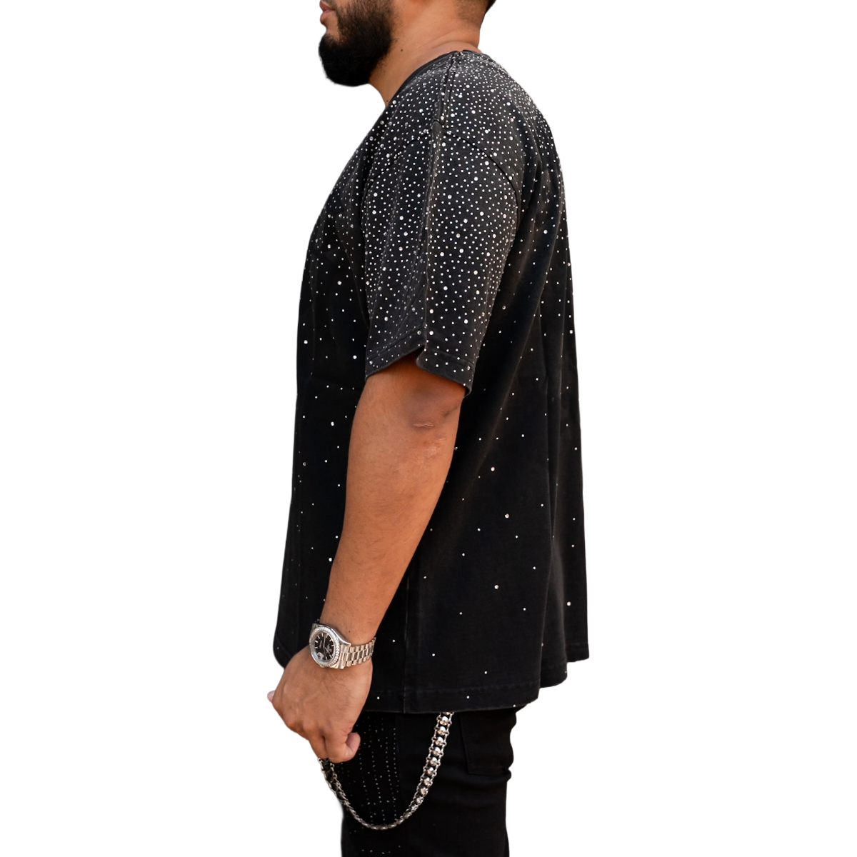 'RHINESTONE' TEE - BLACK WASH