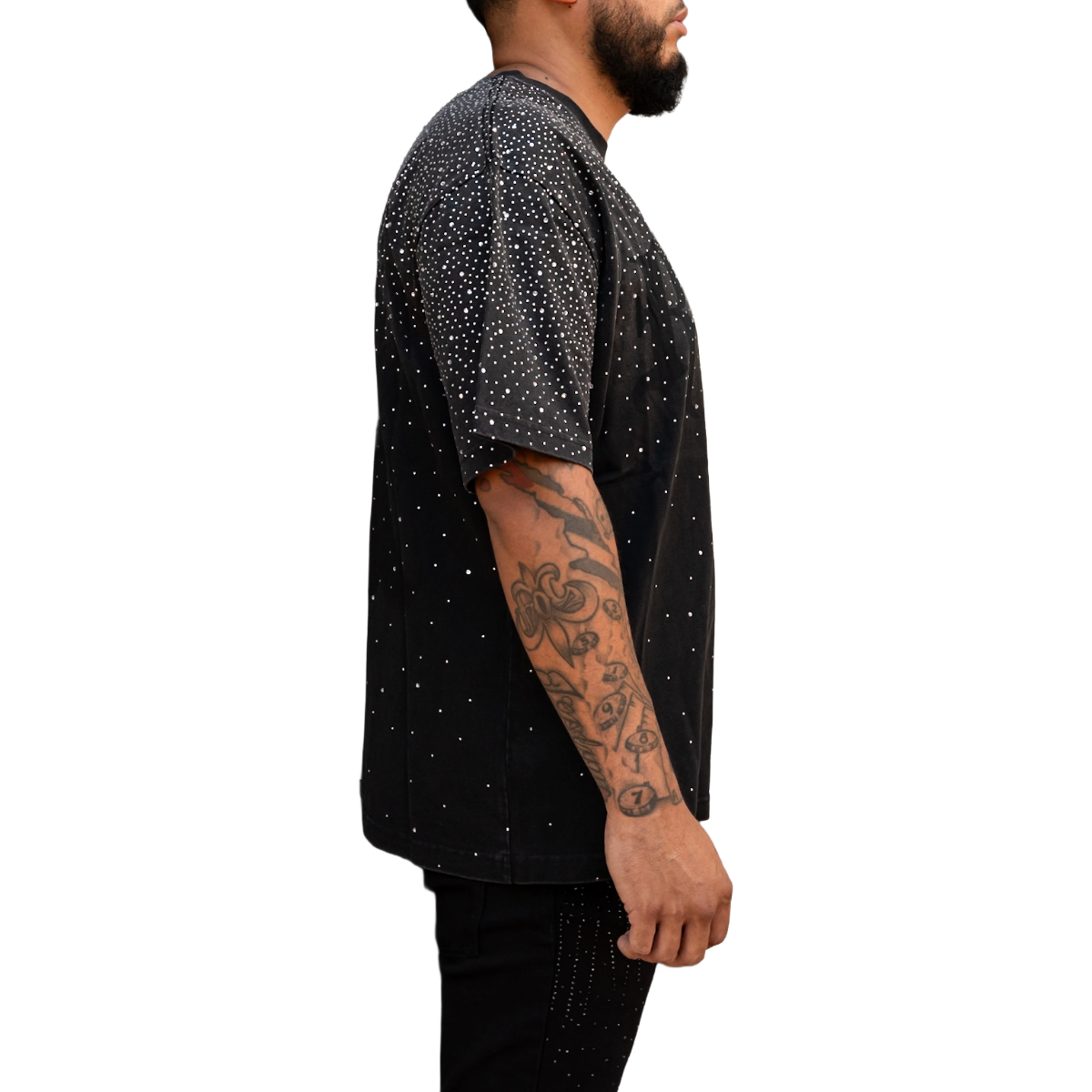 'RHINESTONE' TEE - BLACK WASH