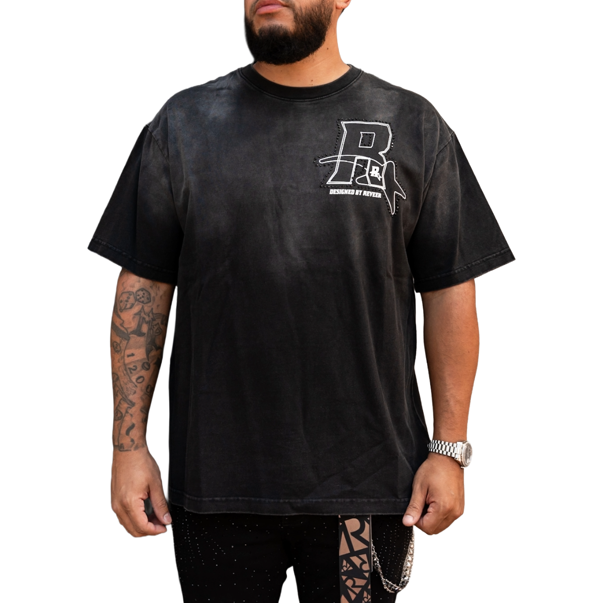 'LOGO' RHINESTONE TEE - BLACK