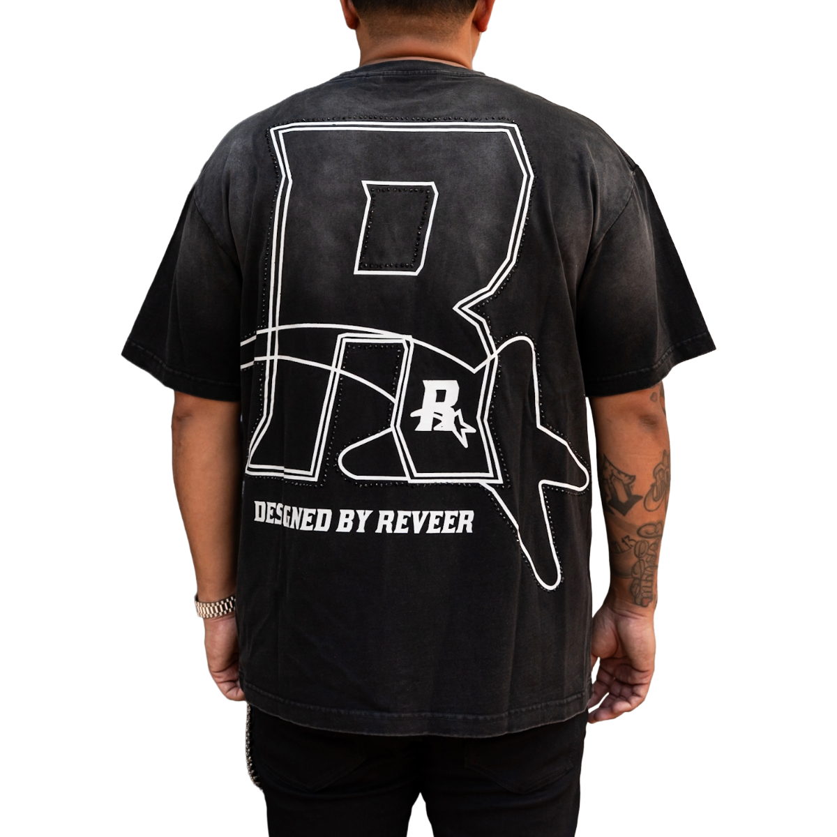 'LOGO' RHINESTONE TEE - BLACK