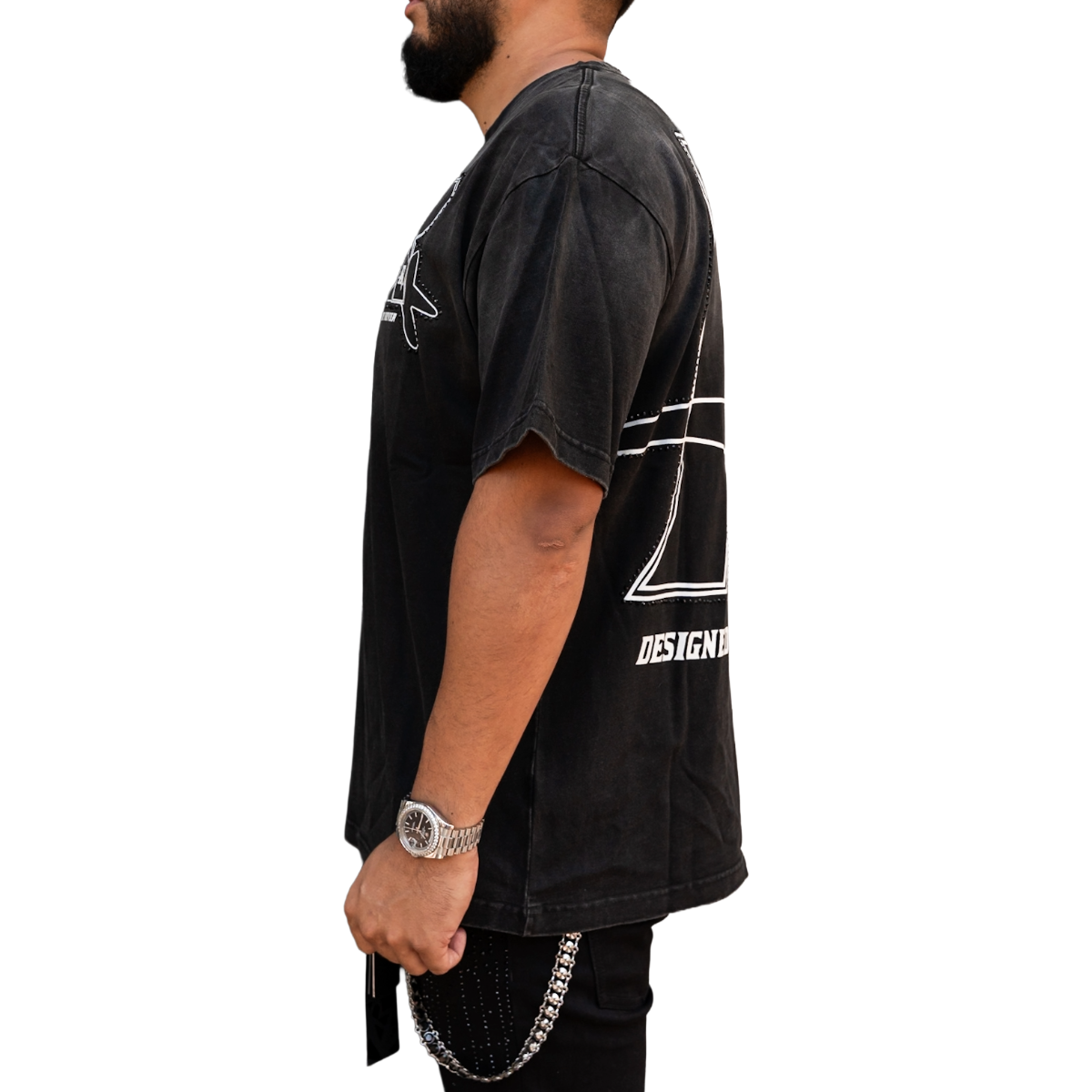 'LOGO' RHINESTONE TEE - BLACK