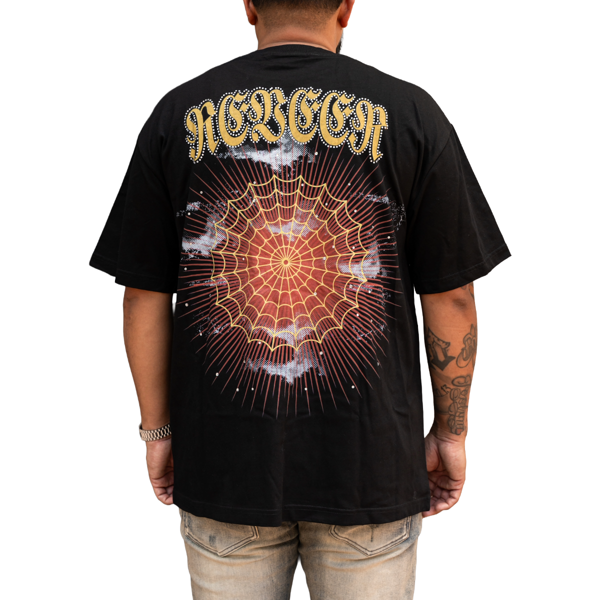 'SPIDER' RHINESTONE TEE - BLK/RED
