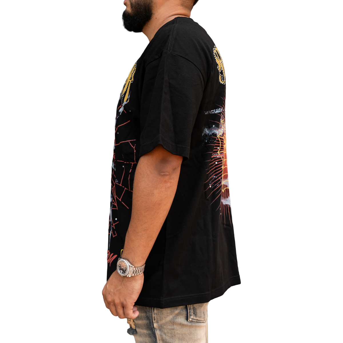 'SPIDER' RHINESTONE TEE - BLK/RED
