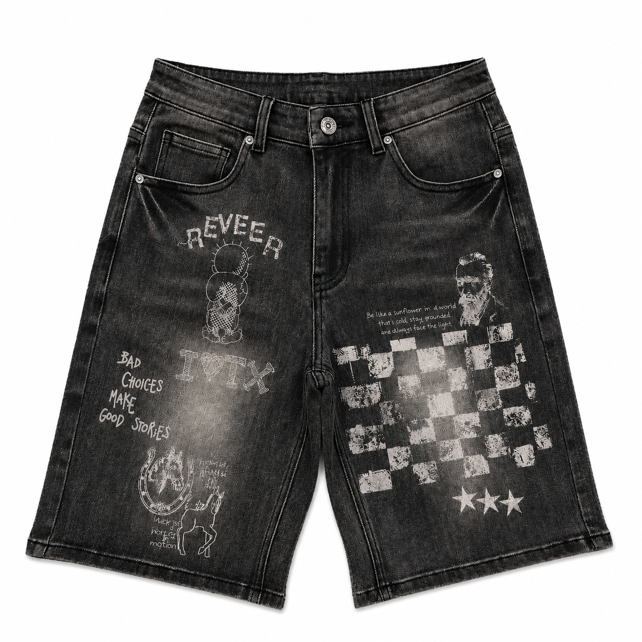 "CHECKERED" DENIM SHORTS (BLACK)