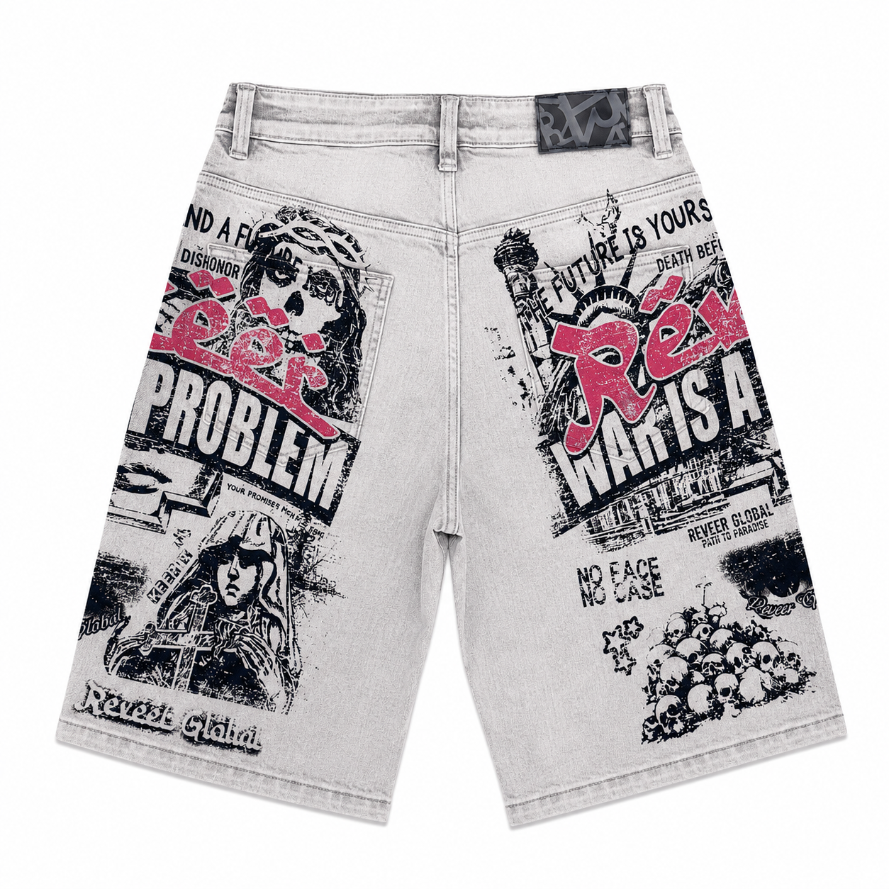 "WAR IS A PROBLEM" DENIM SHORTS