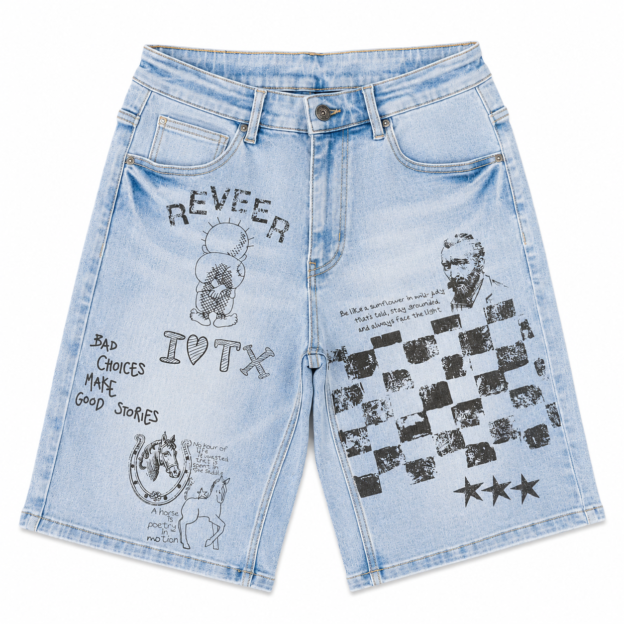 "CHECKERED" DENIM SHORTS (BLUE)