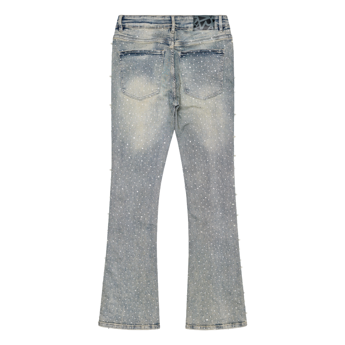"PEARLS" BLUE WASH FLARE DENIM
